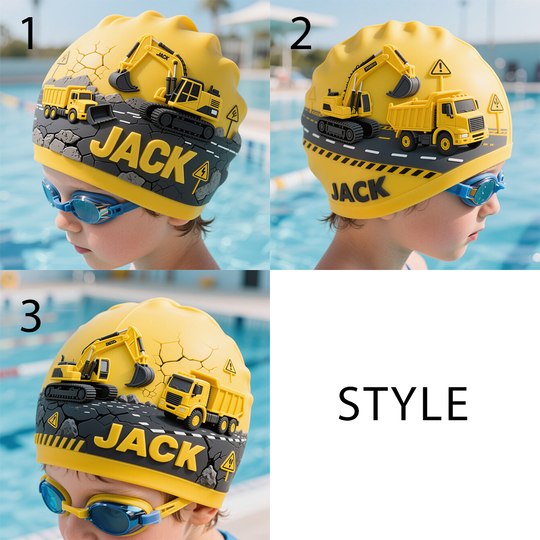 2025 Personalized Construction Vehicle Enthusiast Children's Swim Cap (Free customization)