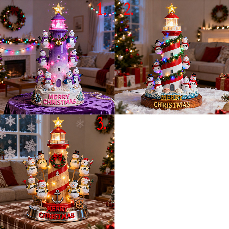 🏆 500K+ SOLD! ✨2025 USA⛄Personalized Lighthouse Snowman Family Ornament