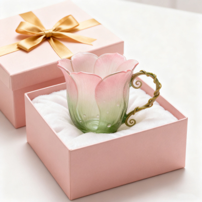 🌲Christmas Gift--“Handcrafted Petal Cup with Vine Handle | Blush Mint · Rose Quartz · Crimson Bloom · Petal Mist”