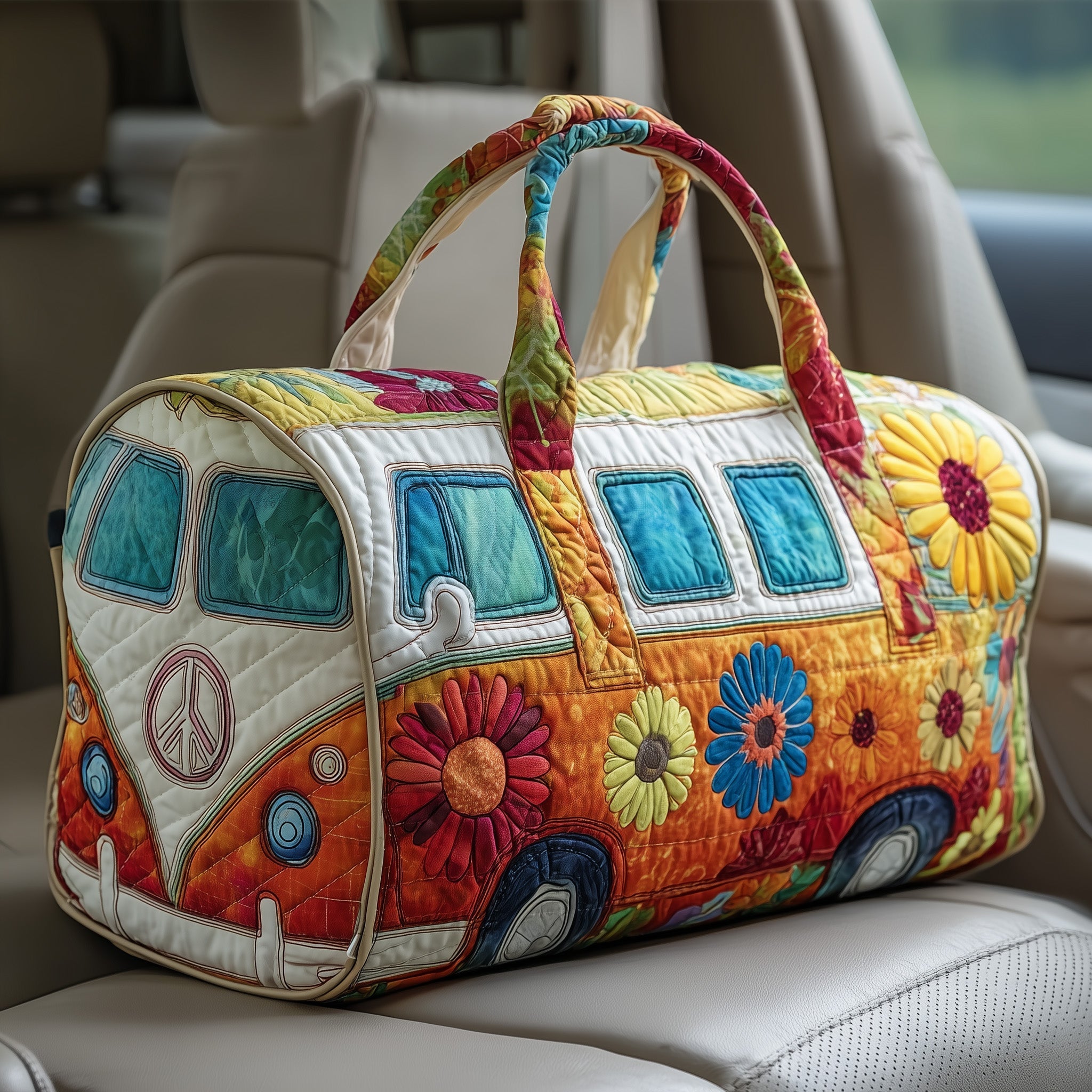 🏆 New Year Special Offer 50% OFF🔥Hippie Van Quilt Duffle Bag (FLOWER)