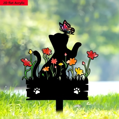 In Loving Memory Cat Garden Stake – Floral Pet Memorial Plaque