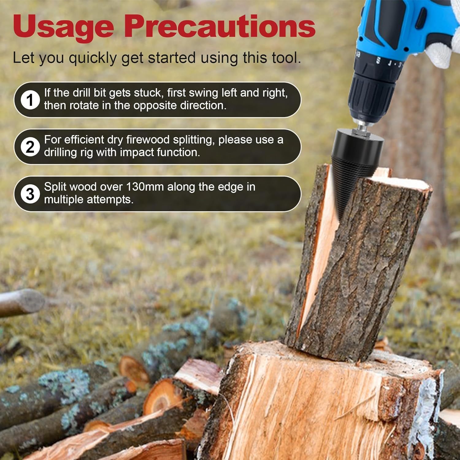 🏆Flash Sale⚡ 50K+ SOLD! Almost Gone-💥Wood Splitter Drill Bit with 3 Drilling Handles