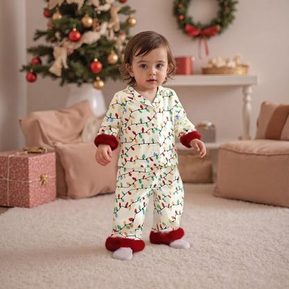 Toddler Kids Girl Christmas Pajamas Baby Green Satin Silk Button Down Shirts Jammies Xmas Matching Pjs Outfits