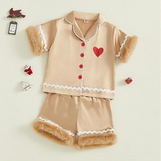 Toddler Kids Girl Christmas Pajamas Baby Green Satin Silk Button Down Shirts Jammies Xmas Matching Pjs Outfits