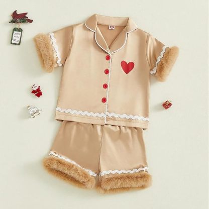 Toddler Kids Girl Christmas Pajamas Baby Green Satin Silk Button Down Shirts Jammies Xmas Matching Pjs Outfits