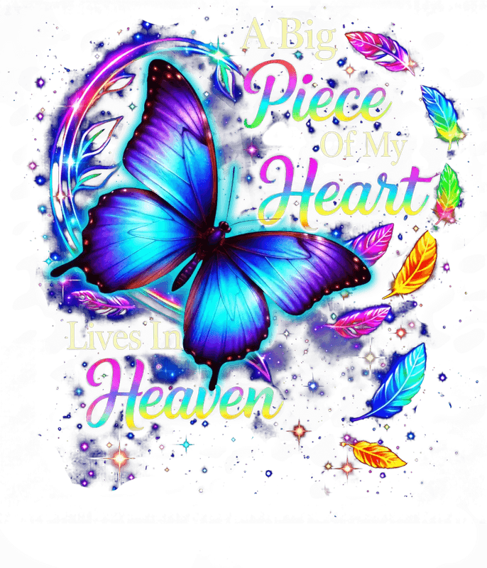 Big Piece Of My Heart Lives In Heaven - Personalized Butterfly Decal