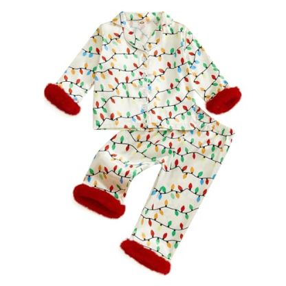 Toddler Kids Girl Christmas Pajamas Baby Green Satin Silk Button Down Shirts Jammies Xmas Matching Pjs Outfits