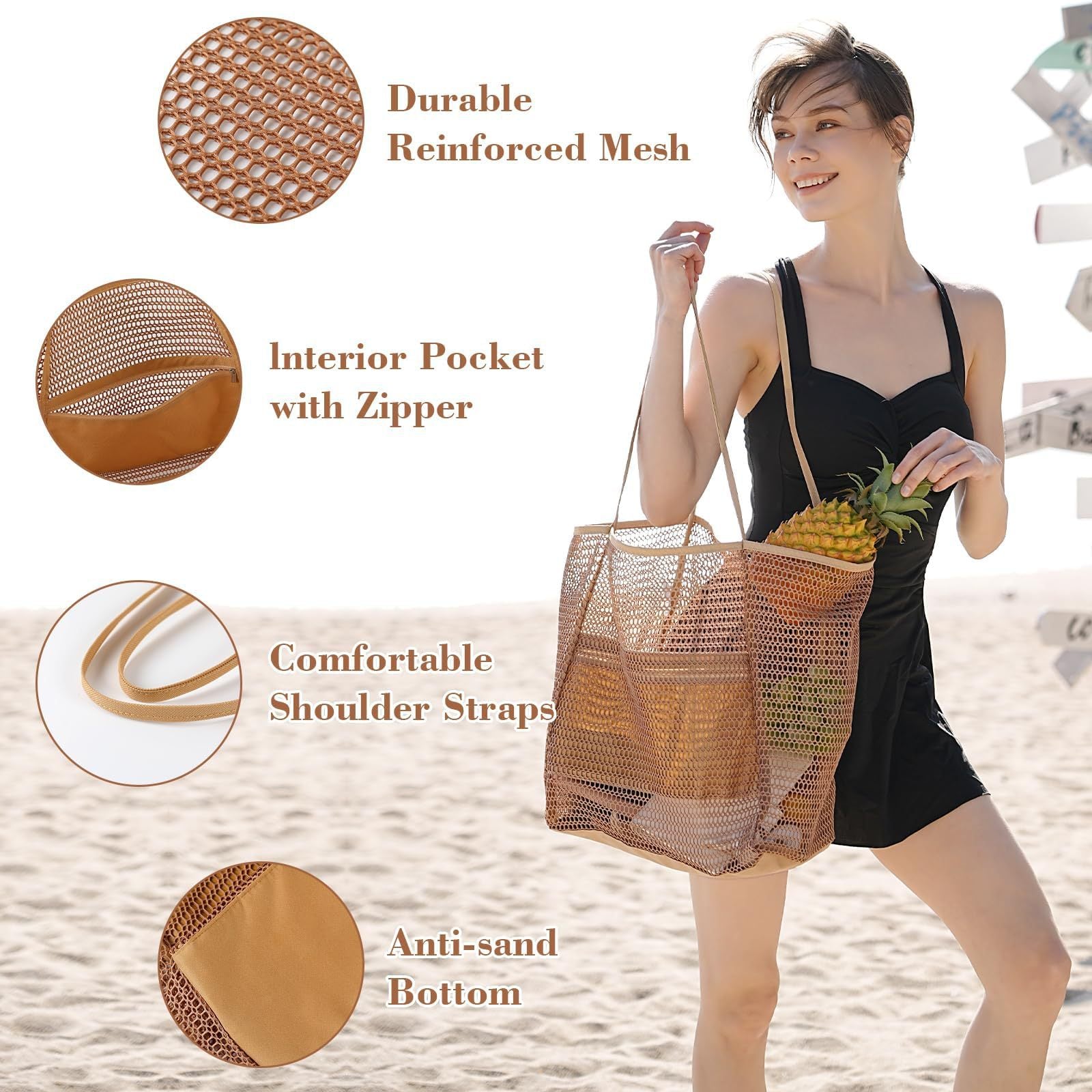 Women's Swimming Beach Bag Portable One Shoulder Storage Bag Crossbody Bag Versatile Mesh Bag