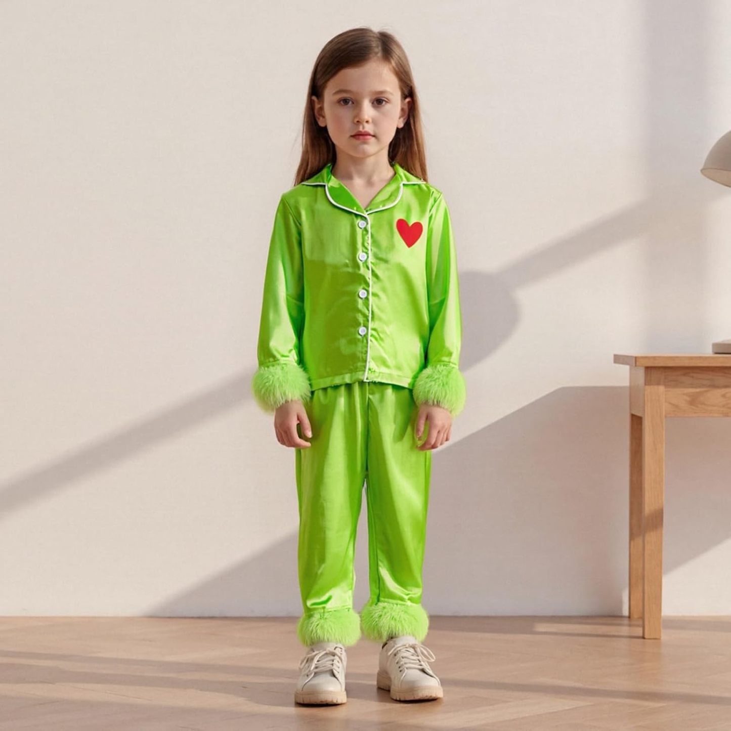 Toddler Kids Girl Christmas Pajamas Baby Green Satin Silk Button Down Shirts Jammies Xmas Matching Pjs Outfits