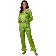 Toddler Kids Girl Christmas Pajamas Baby Green Satin Silk Button Down Shirts Jammies Xmas Matching Pjs Outfits