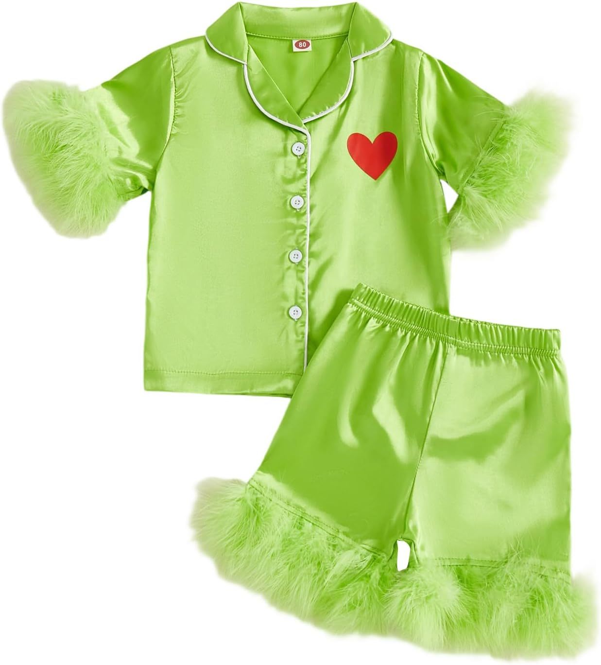 Toddler Kids Girl Christmas Pajamas Baby Green Satin Silk Button Down Shirts Jammies Xmas Matching Pjs Outfits