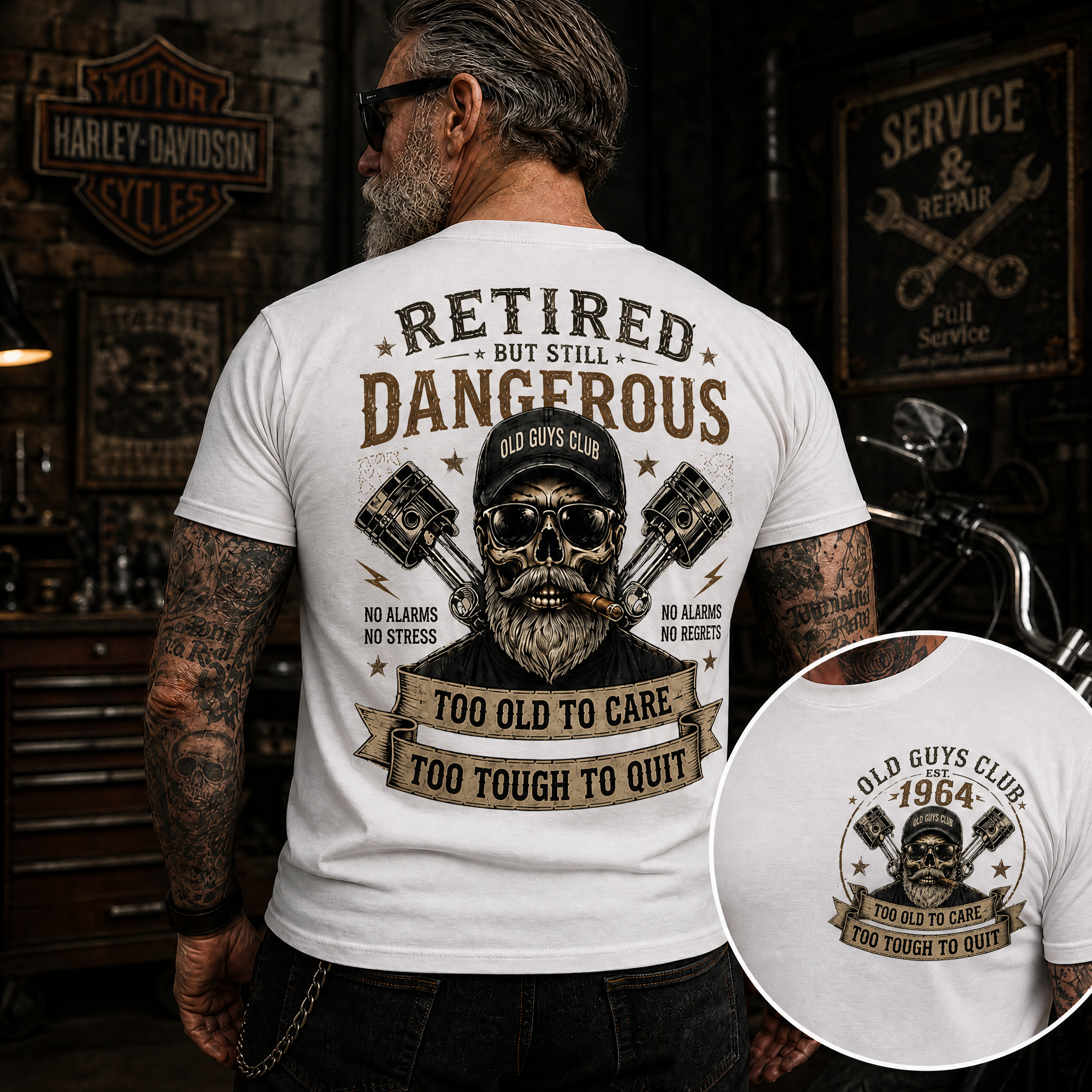 Retired But Still DangerousTM Vintage Skull T-Shirt – Old Guys Club Tee For Men