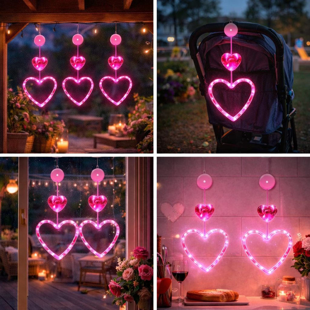 LED Heart Window Hanging Lights – Romantic Valentine Decoration