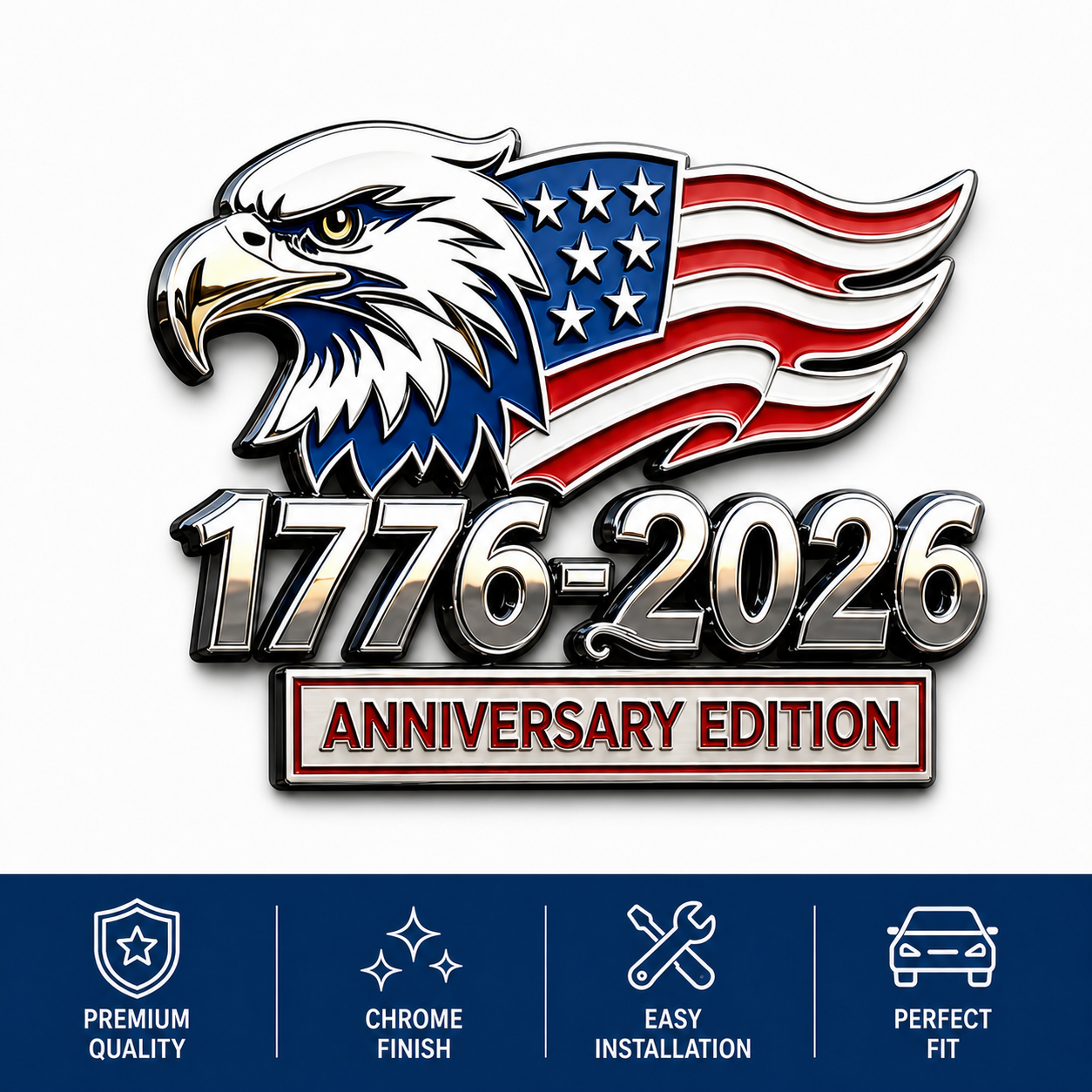 🦅1776–2026 American Anniversary Eagle & Flag Metal Car Emblem