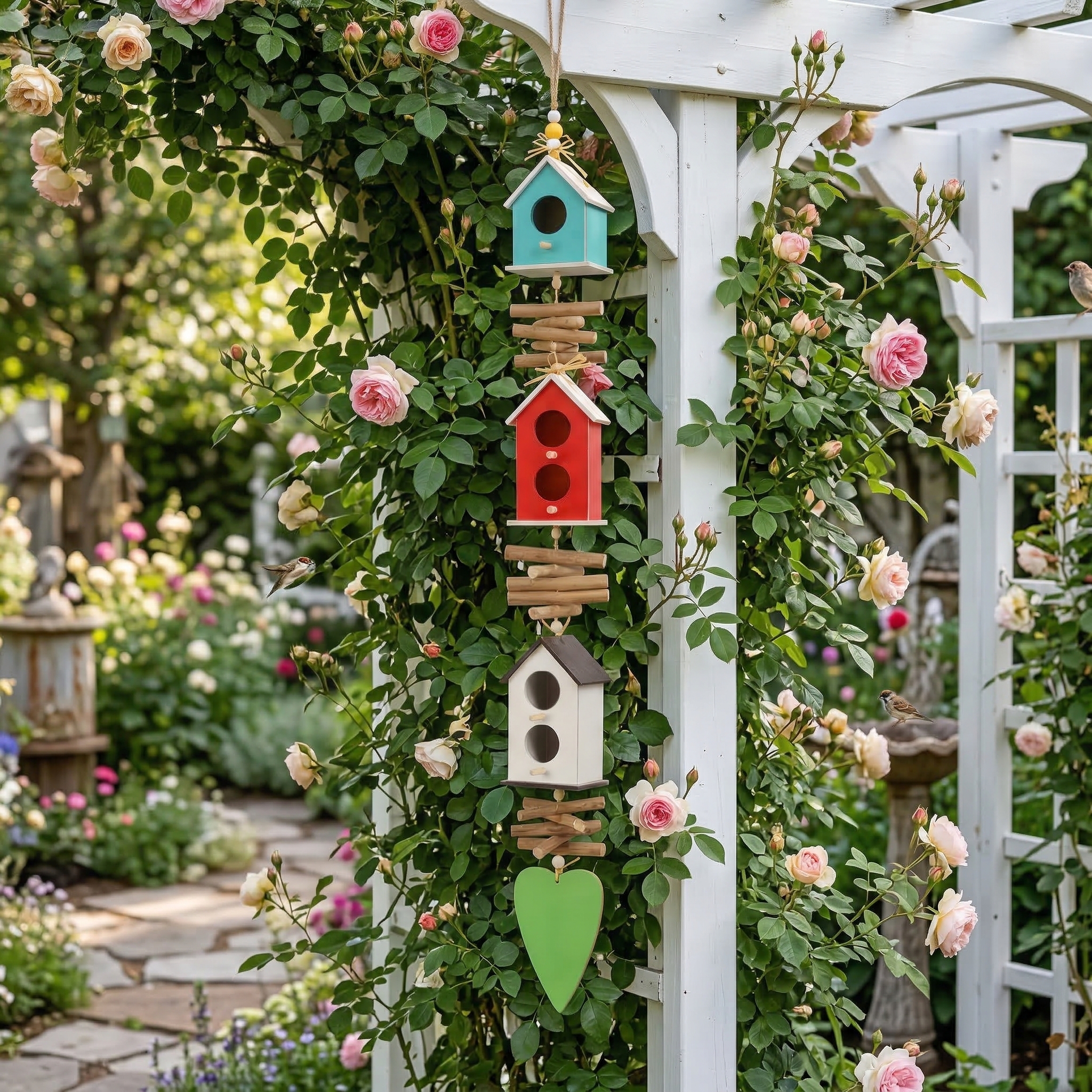 Hanging Colourful Birdhouse Bird Feeder Outdoor