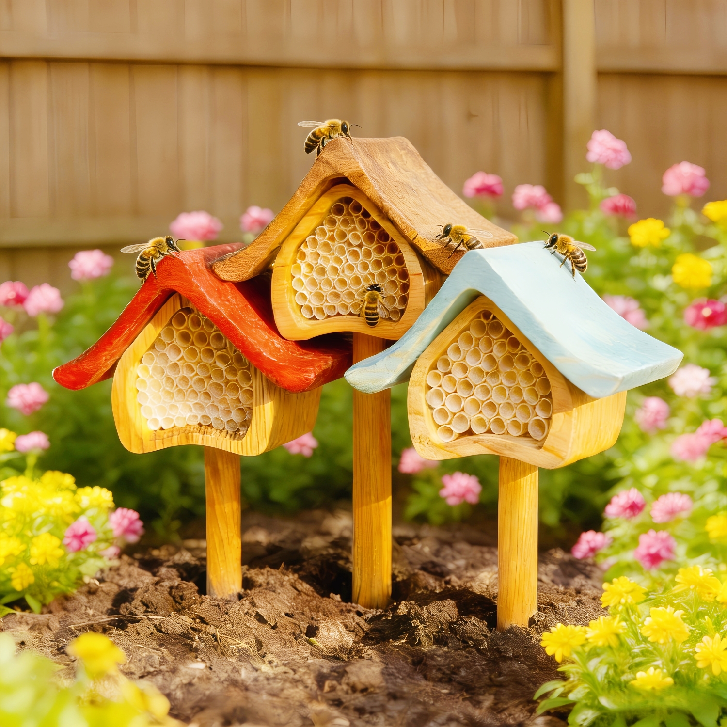 Colored Handcrafted Bee Hotel for a Sustainable Garden