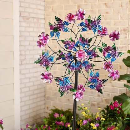 ☀️🌀Outdoors Solar Wind Spinners with Decorative Flowers🌸(Includes bracket)87cm