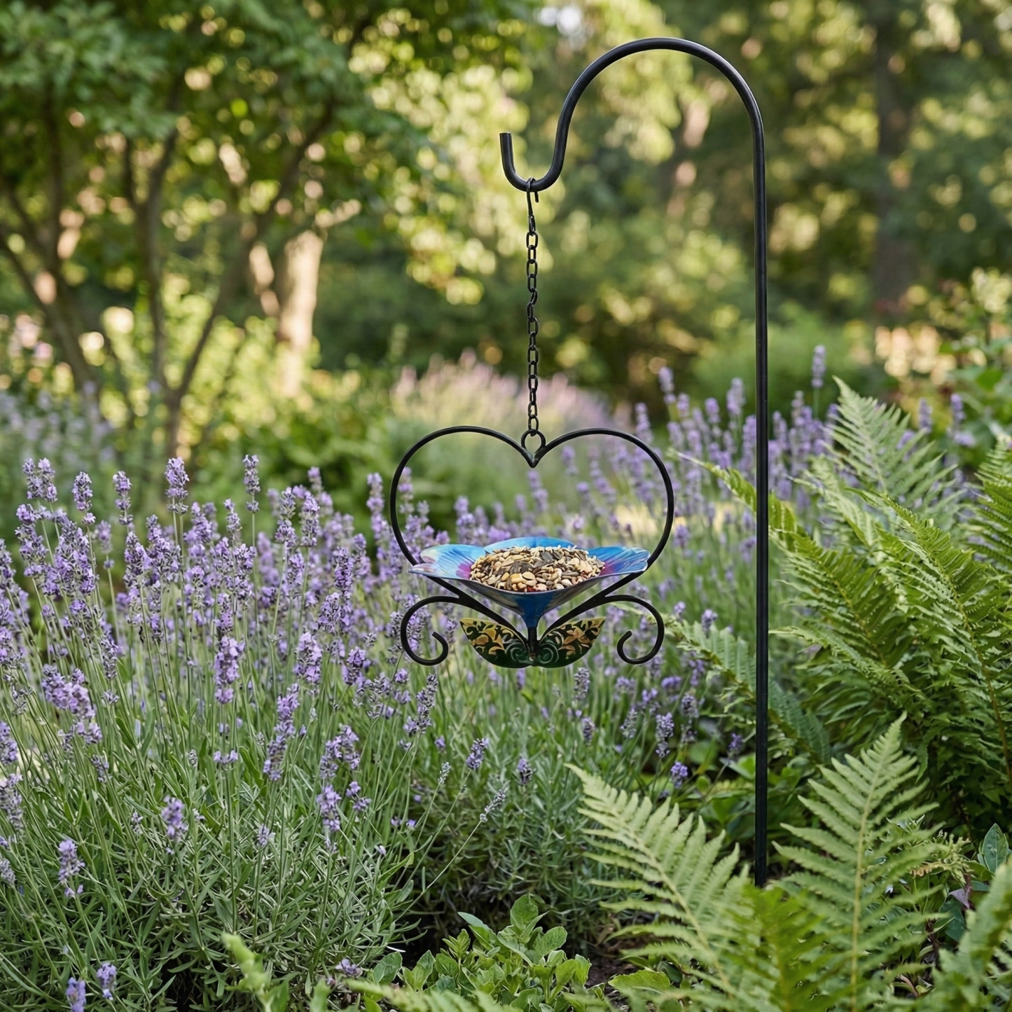 Heart-Shaped Wrought Iron Flower Bird Feeder