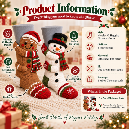 🎄 3D Hugging Christmas Character Socks – Cozy Knit Holiday Gift Socks