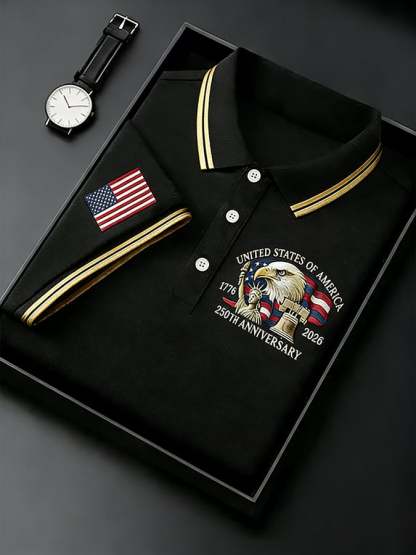 Men's Retro 250th Anniversary of the United States Independence Day Cross Print Polo Shirt