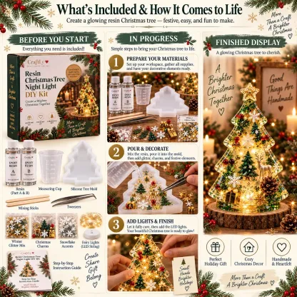 🎄 Beginner-Friendly Resin Christmas Tree Night Light DIY Kit — 💕 Step-by-Step Guide Included | Complete Kit with Mold, Resin, Fairy Lights & Festive Decorations ✨