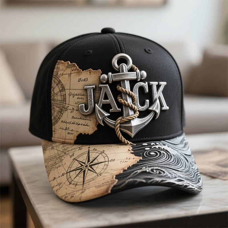 Personalized vintage nautical anchor map-themed hat