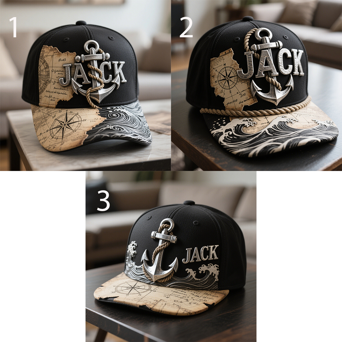 Personalized vintage nautical anchor map-themed hat