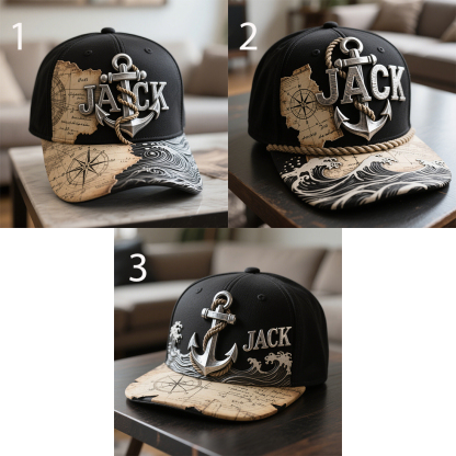 Personalized vintage nautical anchor map-themed hat