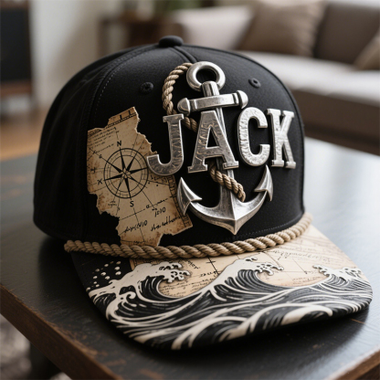 Personalized vintage nautical anchor map-themed hat