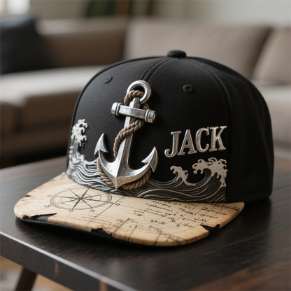 Personalized vintage nautical anchor map-themed hat