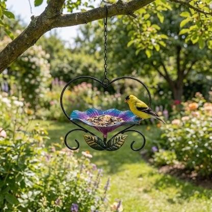 Heart-Shaped Wrought Iron Flower Bird Feeder