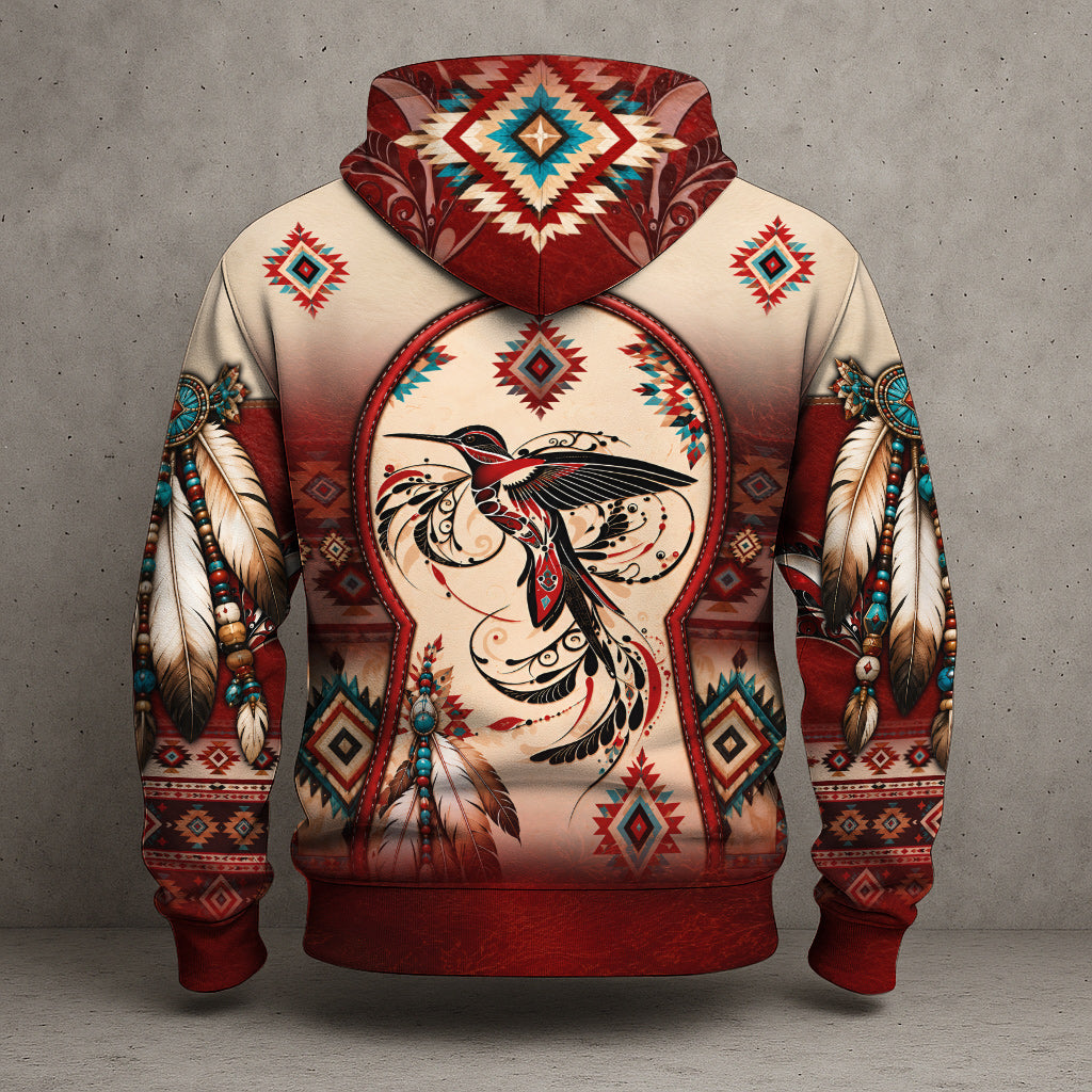 3D Hoodie American Faux Leather Vest Hoodie, Southwestern Tribal Eagle Feather Graphic