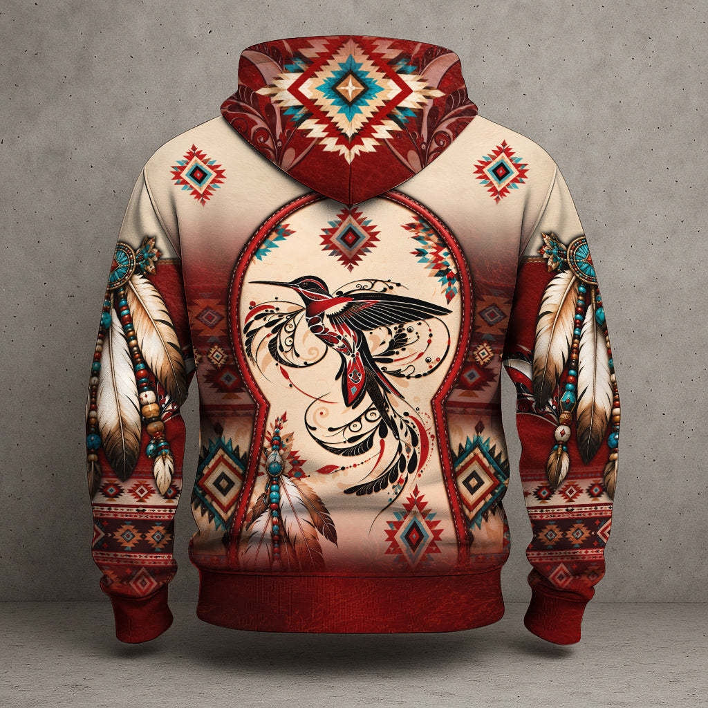 3D Hoodie American Faux Leather Vest Hoodie, Southwestern Tribal Eagle Feather Graphic