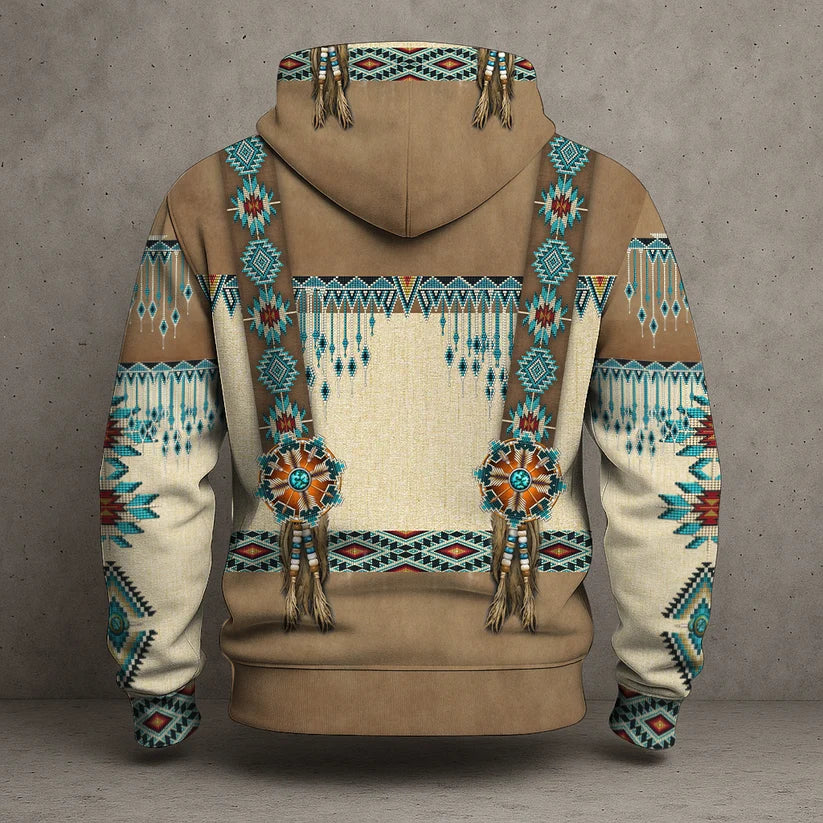 3D Hoodie American Faux Leather Vest Hoodie, Southwestern Tribal Eagle Feather Graphic