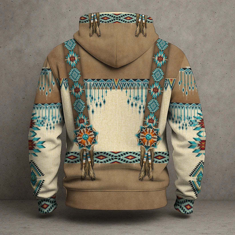 3D Hoodie American Faux Leather Vest Hoodie, Southwestern Tribal Eagle Feather Graphic