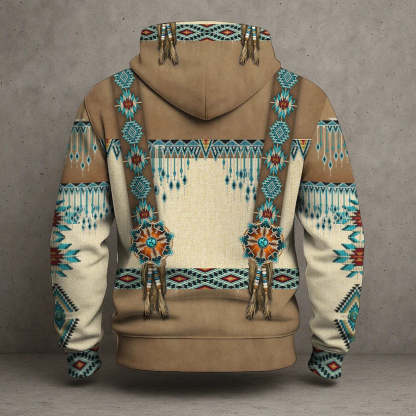 3D Hoodie American Faux Leather Vest Hoodie, Southwestern Tribal Eagle Feather Graphic