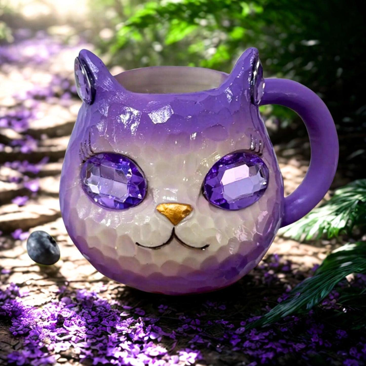 Mineral Crystal Resin Cat Coffee Cup Witchy Cat Mug for Cat Lover