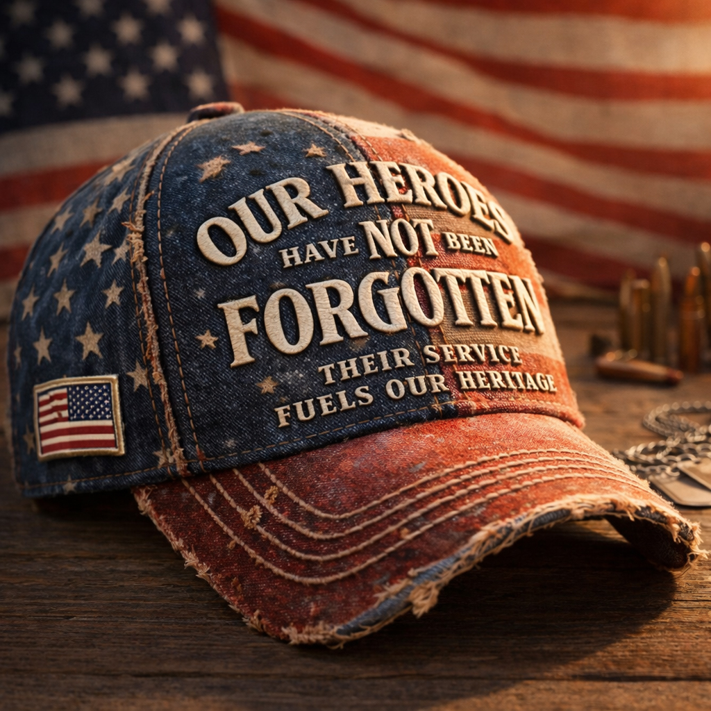 Our Heroes Have Not Been Forgotten American Flag Distressed Baseball Cap
