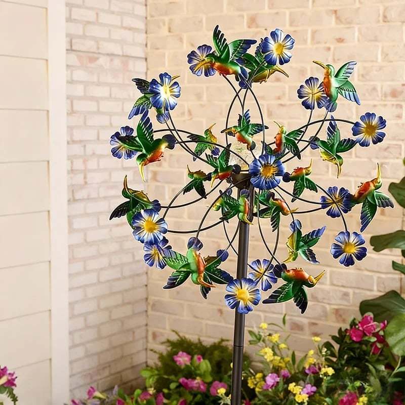 ☀️🌀Outdoors Solar Wind Spinners with Decorative Flowers🌸(Includes bracket)87cm