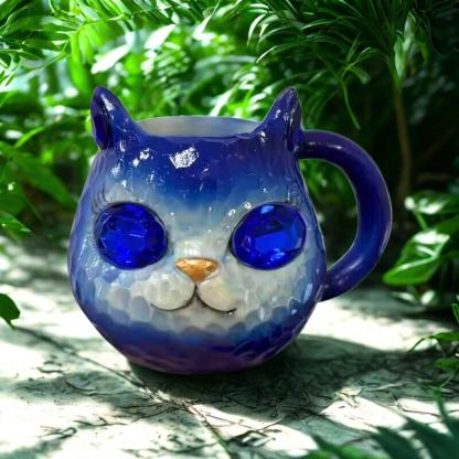 Mineral Crystal Resin Cat Coffee Cup Witchy Cat Mug for Cat Lover-MoonChildWorld