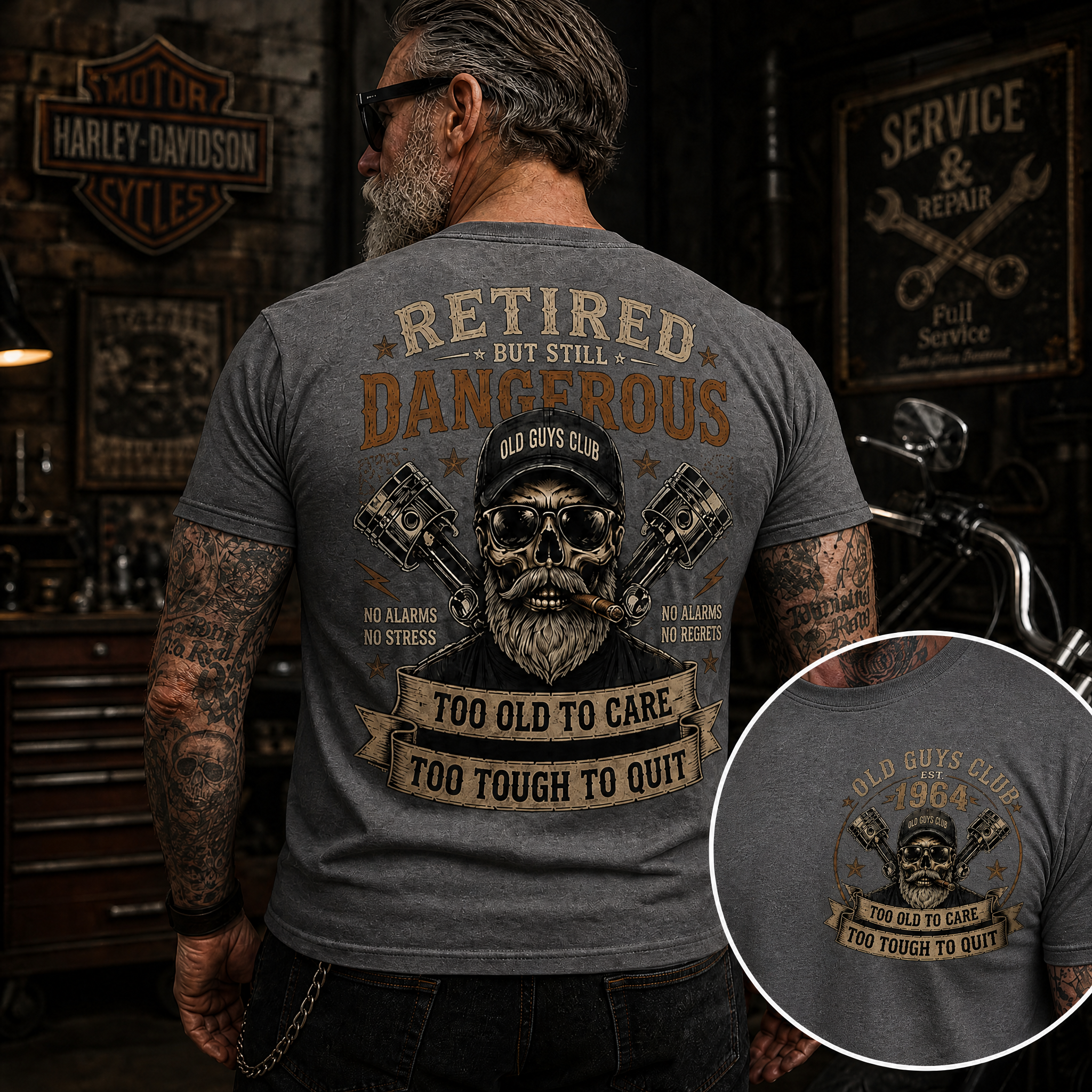 Retired But Still DangerousTM Vintage Skull T-Shirt – Old Guys Club Tee For Men