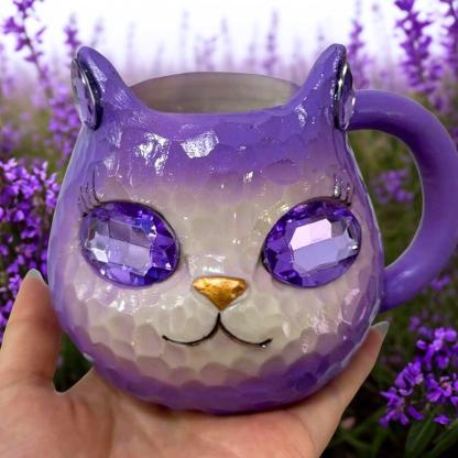 Mineral Crystal Resin Cat Coffee Cup Witchy Cat Mug for Cat Lover-MoonChildWorld