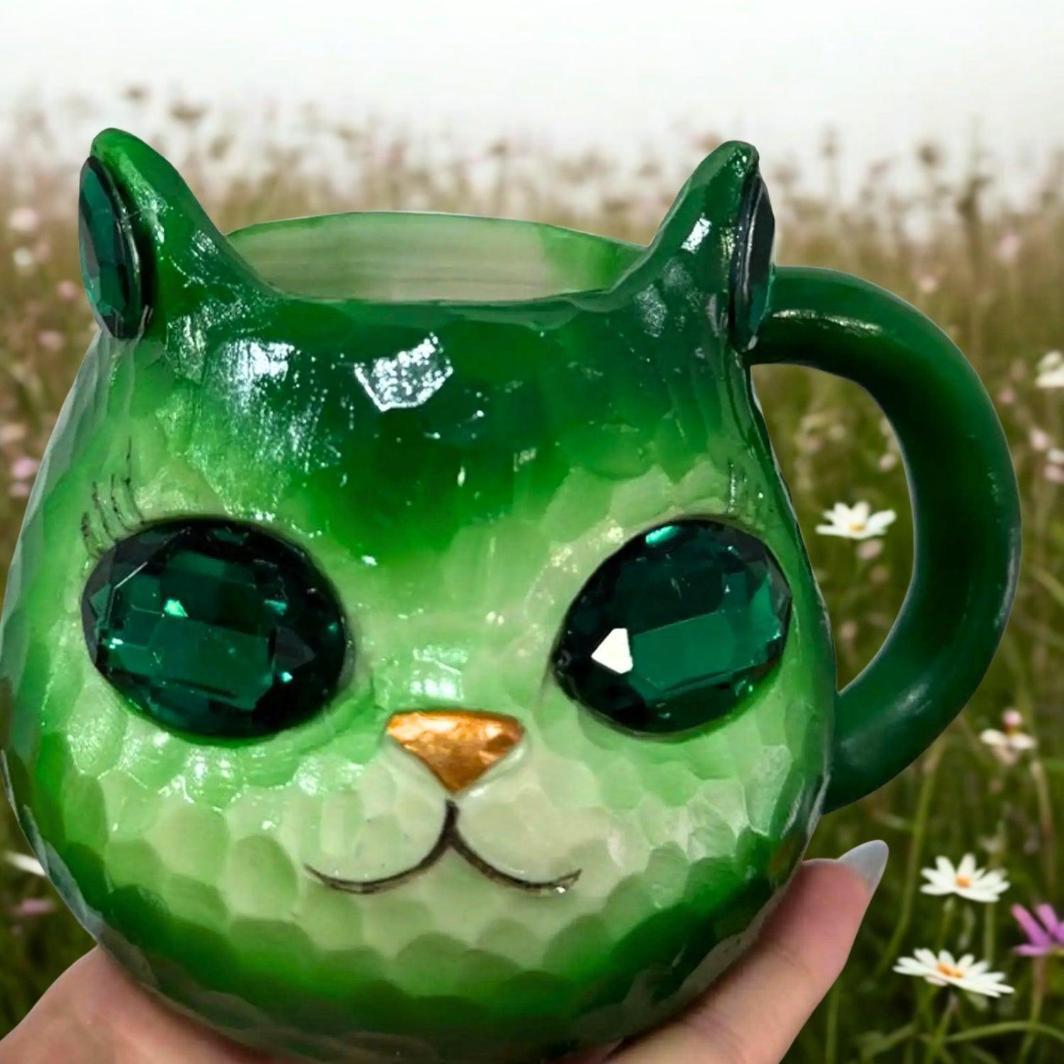 Mineral Crystal Resin Cat Coffee Cup Witchy Cat Mug for Cat Lover-MoonChildWorld