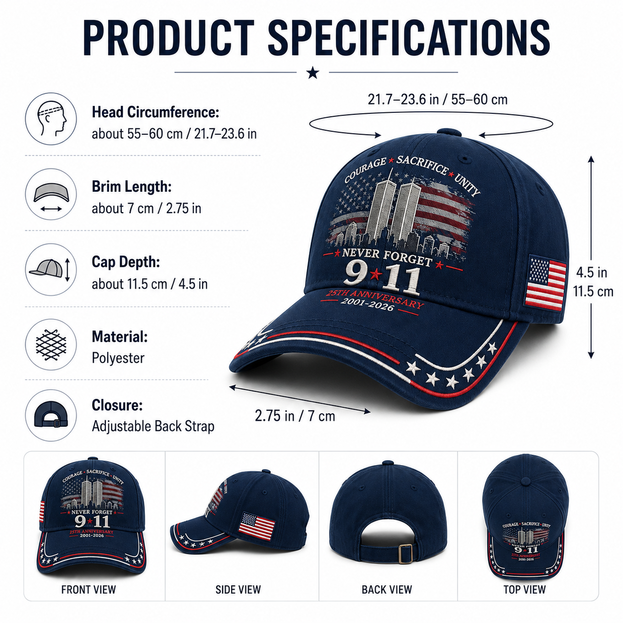 🦅50% OFF🔥Never Forget 9/11 25th Anniversary Memorial Cap
