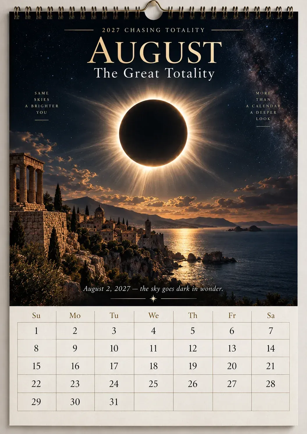 ⏳ Last Day 50% OFF – 🌌 2027 Chasing TotalityTM Celestial Wall Calendar | 12 Extraordinary Skies & August Total Solar Eclipse ✨