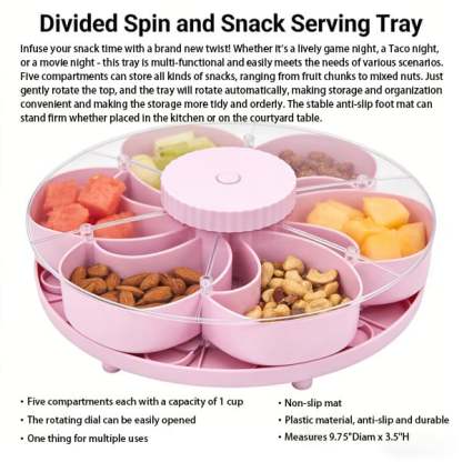 Divided Serving Tray That Spins – Perfect for Snacks, Dips & Party Appetizers