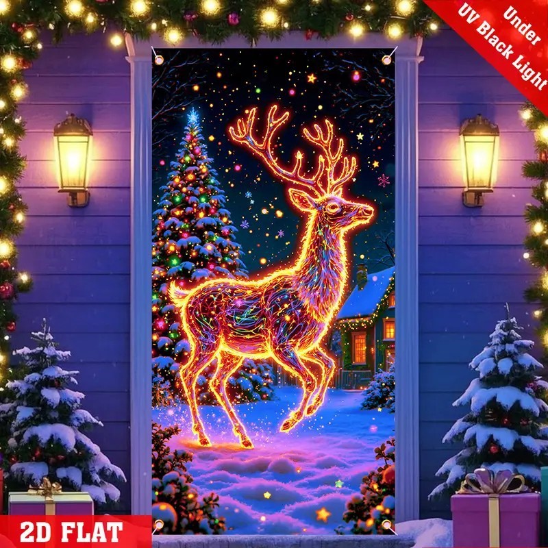 🏆Flash Sale⚡10K+ SOLD! Almost Gone-💥UV Glow Christmas Cartoon Door Banner – Fluorescent Holiday Decoration