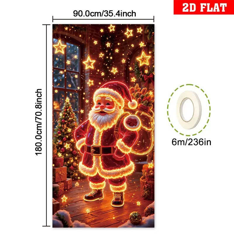 🏆Flash Sale⚡10K+ SOLD! Almost Gone-💥UV Glow Christmas Cartoon Door Banner – Fluorescent Holiday Decoration