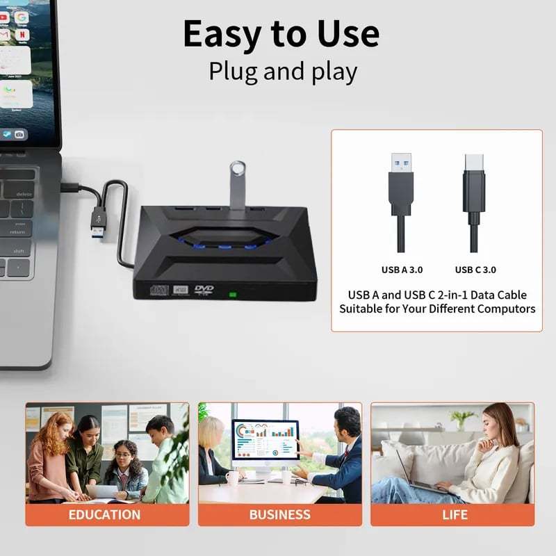 Retro Laptop CD DVD Player USB C 3.0 Portable CD Burner