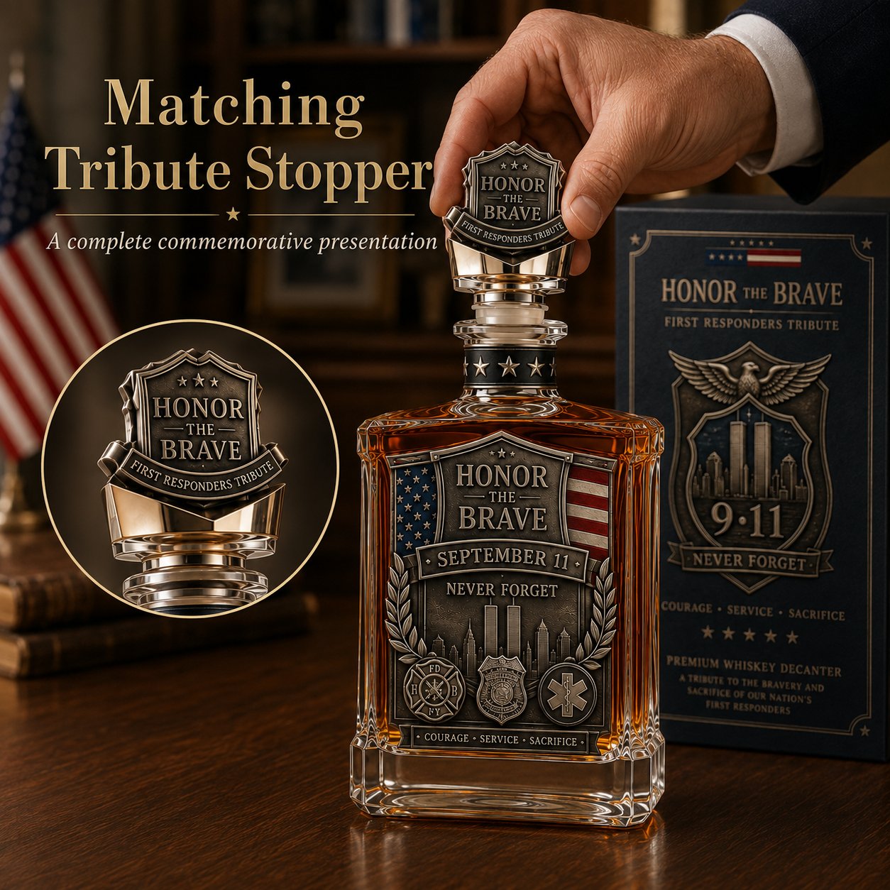 ⏰Limited Stock 50% OFF🥃Honor the Brave Relief Decanter & Emblem – Hero Commemorative Ornament for Home Bar Display